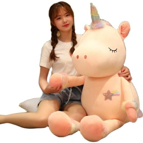 Giant Soft Toy Unicorn Stuffed Silver Horn Unicorn High Quality Sleeping Pillow Animal Bed Decor Cushion Throw Pillow
