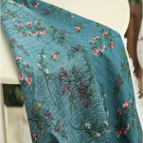 Blue jacquard garden flower poplin cotton fabric DIY childrens clothing cloth making bedding quilt decoration home