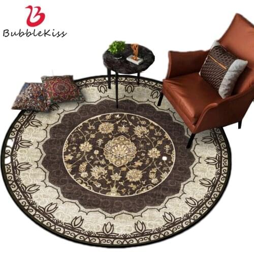 Bubble Kiss Fashion Soft Area Rug Polyester Round Carpet Retro Persian Brown Carpets For Bed Room Modern Kids Room Decor Boy Rug