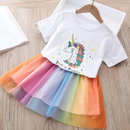 Summer Baby Clothes Children Fashion Cartoon Unicorn Costumes Colorful Mesh Lightweight Clothing Kids Girls Casual loose Dresses