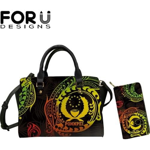 FORUDESIGNS Hot Style Luxury Pu Women Shoulder Bags And Purse Set Pohnpei Trival Waves Print Lady Leather Crossbody Handbags