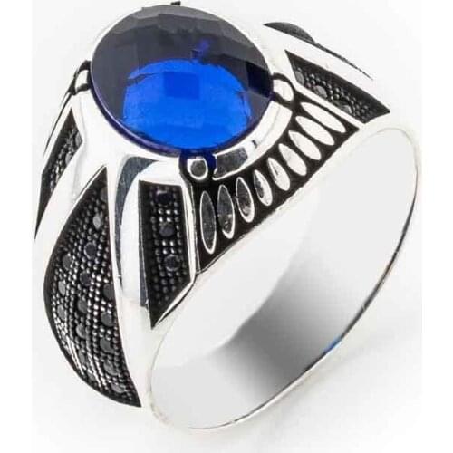 Blue Zircon Cubic Zirconia Men 'S Silver Ring Model 2