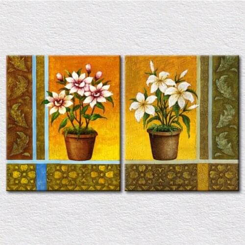 2pcs set decoration picture vase oil painting printed on cotton canvas after hand painted on canvas for living room wall decor