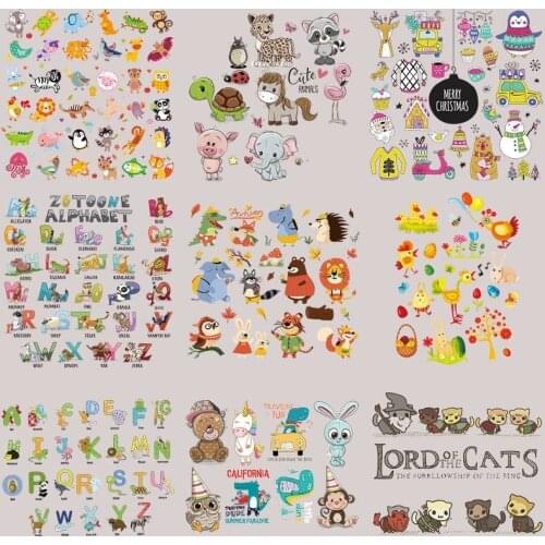 Set cartoon number letter animal collection vinyl heat transfer heat transfer DIY Iron On patches for childrens T-shirt