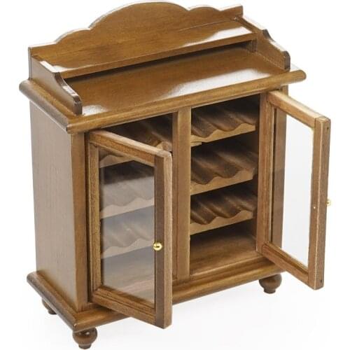 Odoria 1:12 Miniature Brown Wooden Wine Drink Display Cabinet Dollhouse Furniture Accessories