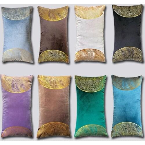 30x50/45x45CM solid color folied gold cushion cover velvet golden lines printed pillowcase chair sofa pillow cover