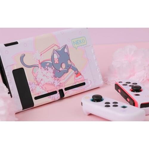 NEKO Cute Cat Switch Protective Shell Pink PC Hard Cover Shell NS Game Console Housing Box For For Nintendo Switch Accessories