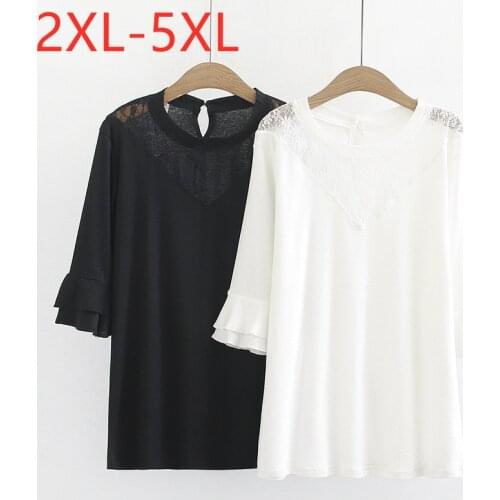 New 2021 Ladies Spring Summer Plus Size Tops For Women Large Blouse Half Sleeve White Black Lace Shirt 2XL 3XL 4XL 5XL