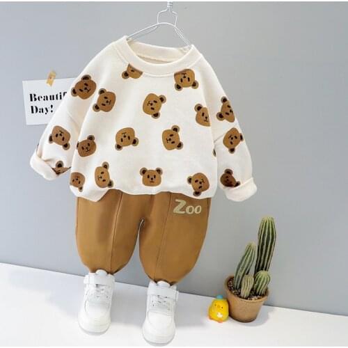 New 1-4 year old boys' new cartoon printed long sleeve sweater leisure sports suit two piece boys' and girls' baby suit