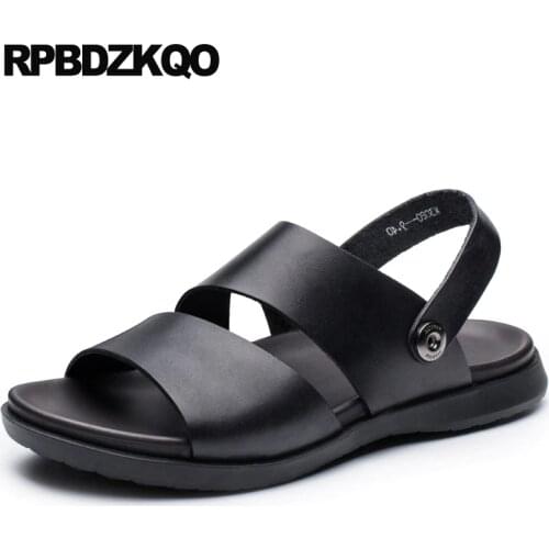 Open Toe Casual Large Size 46 Italian Waterproof Men Sandals Leather Summer Black Strap Water Brown Fashion Designer Flat Shoes