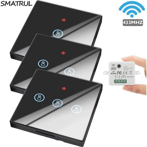 SMATRUL Mini Module Smart Wireless Touch Switch Light 433MHZ Electrical Home Remote Control Glass Screen Wall Panel On Off 220V