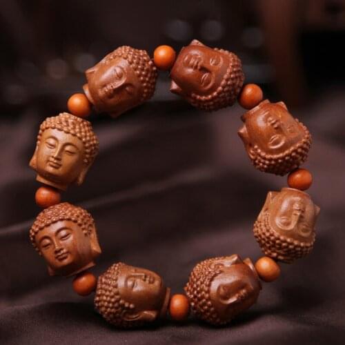 Carved mahogany Buddha head bracelet Natural national wind bracelet Safety gear beadwork