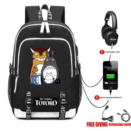 USB charging Headphone jack otaku kanpsack My Neighbor Totoro Backpack Miyazaki Hayao cosplay Teenagers Laptop bag School Bags