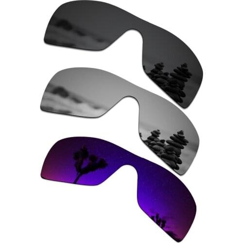 SmartVLT 3 Pieces Polarized Sunglasses Replacement Lenses for Oakley Batwolf Stealth Black and Silver Titanium and Plasma Purple