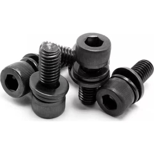 500pcs/lot M2 M2.5 M3 Black 304 Stainless steel hex socket cap screw bolt with washer three combination sems screws