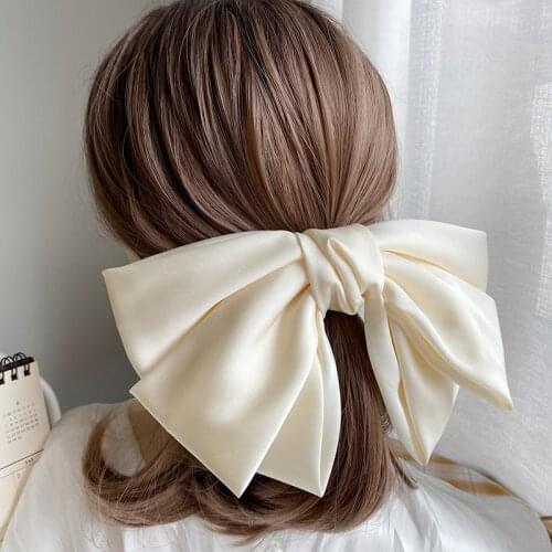 High Quatity Solid Color Big Bow Hairpins For Girl Popular Hair Clip For Women Sweet Two-layer Satin Hairgrip Hair Accessories