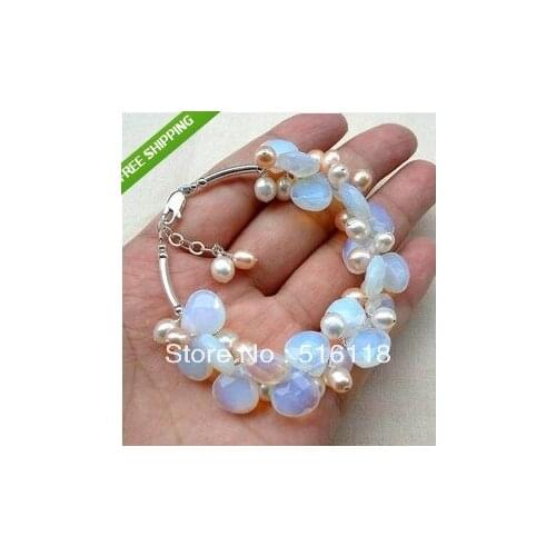 Women Gift word Love real Exquisite Moonstone Fresh Water Pearl bracelet,Crystal Baroque Natural Freshwater pearl 925