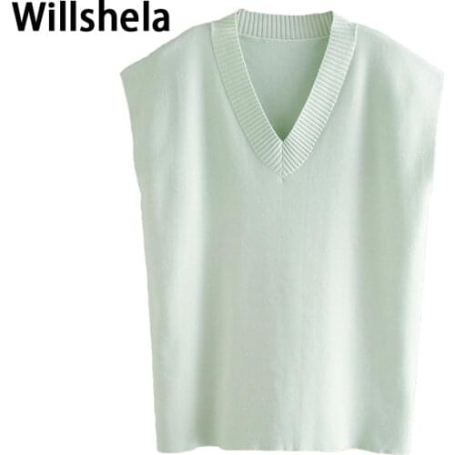 2021 New Women Knit Sweater Vest Oversized Knitted Top Sleeveless V-neck Casual Fashion High Street Woman Pullover
