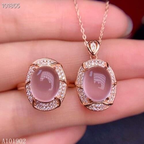 KJJEAXCMY exquisite jewelry 925 sterling silver inlaid natural powder crystal Furong stone gemstone ladies luxury ring necklace