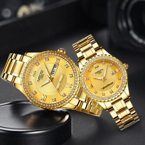 NIBOSI Golden Couple Watches for Lover Luxury Creative Top Brand Waterproof Date Couple Quartz Wristwatch Relogio Masculino