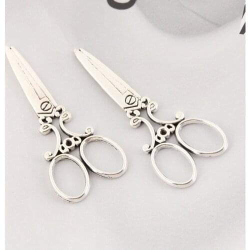 10pcs Silver Color Scissors Charms Sewing Tools Pendant For DIY Handmade Jewelry Making Accessorie 60x25mm