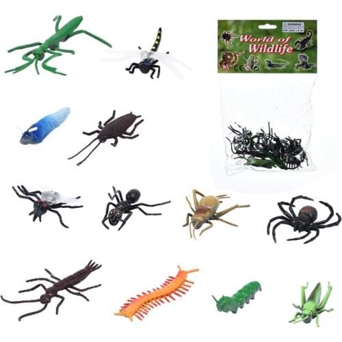 12PCS Set Insect Toys Hot Wild Animal Insect Dragonfly Spider Ant Model Toys Insect Plastic Model Toy Birthday Gifts For Kids
