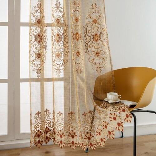 2 Pieces Floral Sheer Curtain for Living Room Voile Cortina for Kitchen Luxury Bedroom Sheer Curtain Screening Decor