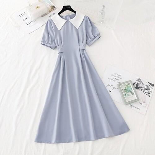 2021 summer solid color womens doll collar dress chiffon dress fashion short sleeve women dress