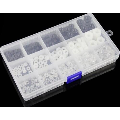 270pcs Black white Transparent Nylon Hex Nut Set Hexagon Plastic Nuts kit M3 M4 M5 M6 M8