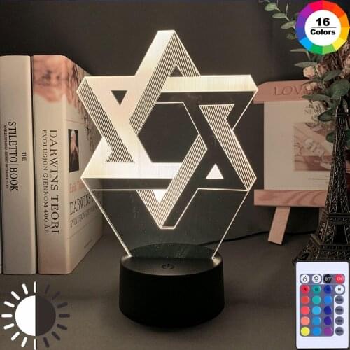 3D Optical Acrylic Night Light Lamp Mogen David for Home Decoration Color Changing Nightlight Gift Shield of David Table Lamp