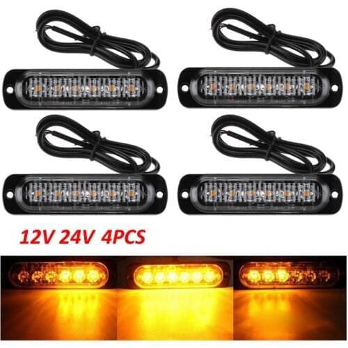 4pcs 12V 6 Led lights Amber Car Trailer Truck Motorcycle side marker light Turn Light Bar Indicators lamp