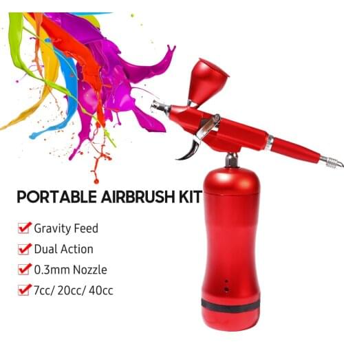 Airbrush with Compressor Kit Auto Start & Stop Dual-action Air Brush 0.3mm 7cc Gravity Feed Rechargeable Mini Handheld Airbrush