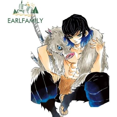 EARLFAMILY 13cm x 9.5cm for Demon Slayer Inosuke Hashibira Car Sticker Laptop Decal Waterproof ScratchProof DIY Anime Decoration