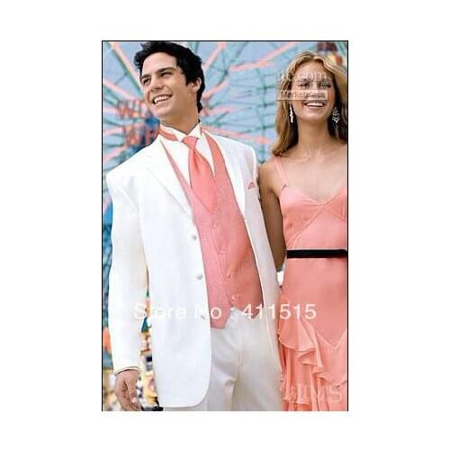 FREE shipping!Three Buttons White Groom wear Tuxedos/Notch Lapel Groomsmen Men Wedding Suit/custom made man cheap dress