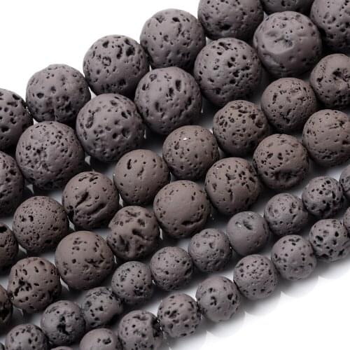 Natural Stone Beads Deep Gray Lava Round Loose Bead for Jewelry Making DIY Charm Bracelet Earrings Accessories 4/6/8/10/12mm