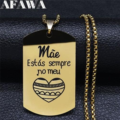 Stainless Steel Gold Color Portuguese Mother Family Mae Estas Sempre No Meu Chain Necklace for Women Jewery joias N3616S01