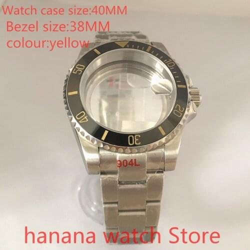 Suitable for NH35 36 Mingzhu2813 Miyata automatic chain 40mm stainless steel case transparent cover rotating bezel yellow black