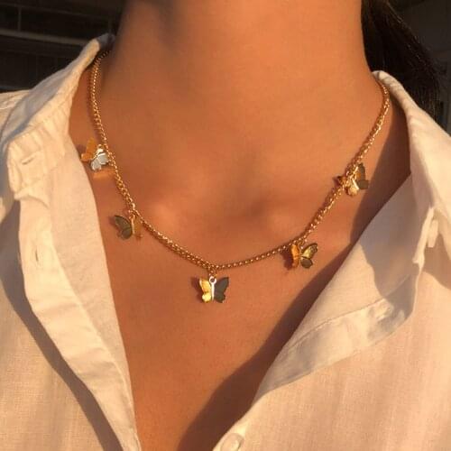 Youvanic Hot Sale Sweet Butterfly Pendant Chains Necklace For Women Gold Statement Collar Female Choker Best Shining Jewelry