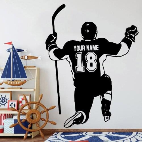 School Dormitory Art Decoration Personalized Hockey Player Name And Number Wall Decals Boys Room Decoration Vinyl Wall Stickers