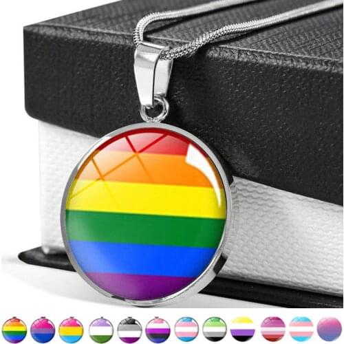 Gay Pride Rainbow Photo Cabochon Glass Pendant Necklace Fashion Jewelry Lesbian Pride Necklace Love Gifts for Her