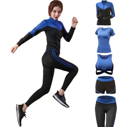 Raibaallu Yoga Set sports wear for women Quick Dry Breathable Outdoor Fitness Gym clothing Sport Suit 5 pieces