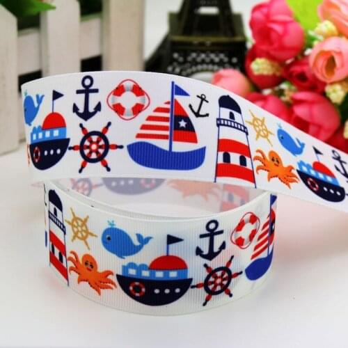 1.5'' Free shipping navy whale sea boat printed grosgrain ribbon hairbow headwear party decoration diy wholesale 38mm S517