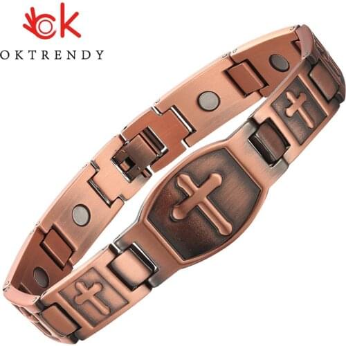 OKtrendy Cross Pattern Magnetic Bracelet For Men Christian Fashion vintage Copper Charm Bracelet Jesus Christ New Wristband