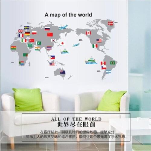 Cartoon world map wall sticker classroom bedroom wall decoration teaching map wall stickers for kids rooms