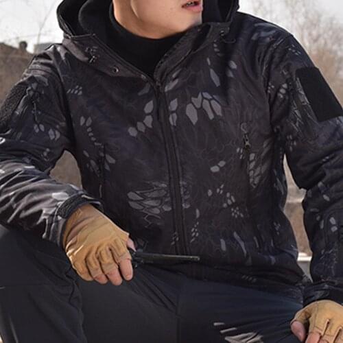 Men Long Sleeve Camouflage Thick Zipper Windbreaker Windproof Hood Jacket Coat