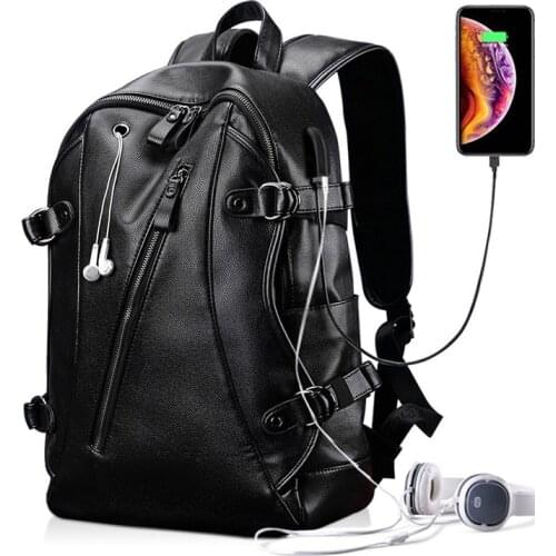 Men Backpack USB Charging Waterproof 15.6inch Laptop Backpack Fashion PU Leather Travel Bag Casual School Bag Bookbag