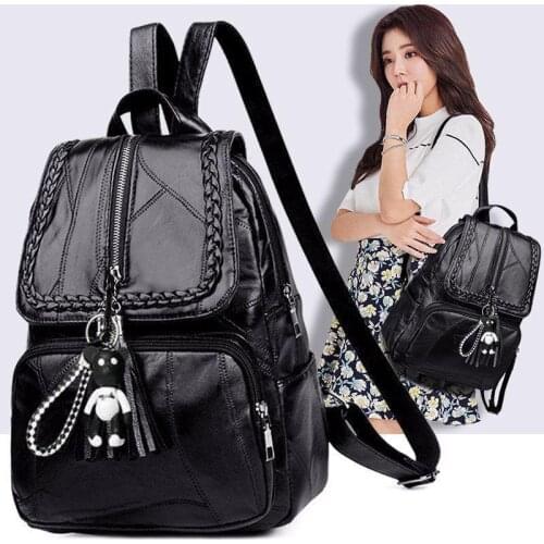 2021 New Womens PU Leather Backpack School Bag Classic Black Waterproof Travel Multi-Function Shoulder Bag Y13