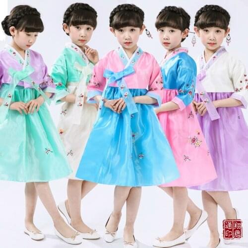 New Kids Hanbok Dress Girl Korean Traditional Palace Costume Child Korean Ethnic Costumes Oriental National Stage Clothing 89