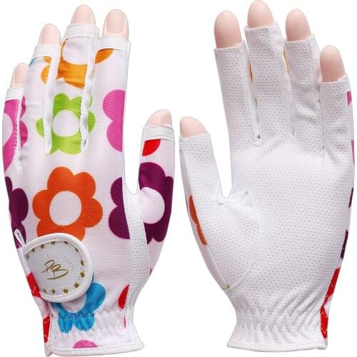 A Pair Women Colorful Print Breathable Fabric Janpanese Punching Polyester Gloves Free Holder Gift