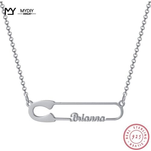 Personalized Letter & Safety Pin Charm Necklace&Pendant 925 Stering Silver Custom Nameplate Necklaces for Women Christmas Gifts